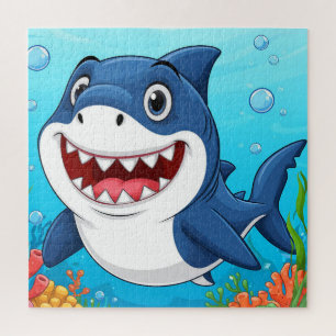 Puzzle Requin de dessin animé souriant nageant sous l'eau