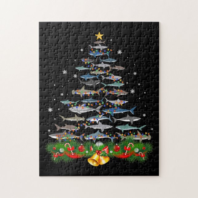 Puzzle Requin Noël Arbre de requin Amateurs de cadeaux (Vertical)