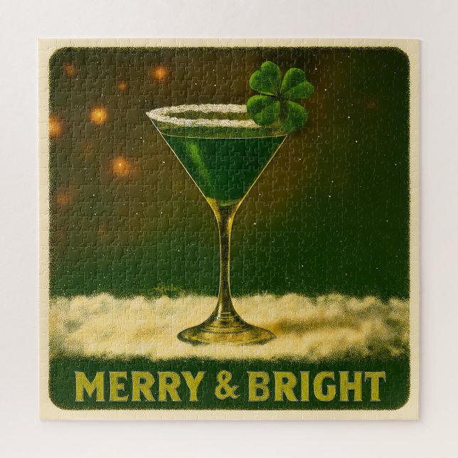Puzzle Retro 50s 4 Leaf Clover Irish Christmas Martini (Vertical)