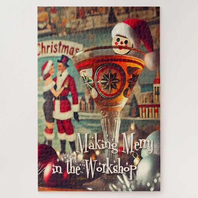 Puzzle Retro 50s Cocktail Making Merry Christmas Workshop (Vertical)