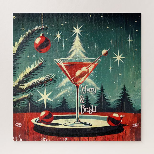 Puzzle Retro 50s Snow Flurry Christmas Tree Martini (Vertical)