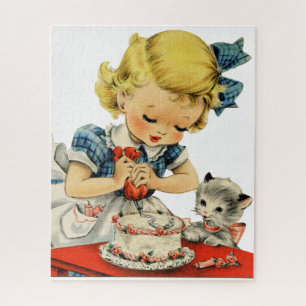Puzzle Rétro Anniversaire Fille Cake Cat Artwork