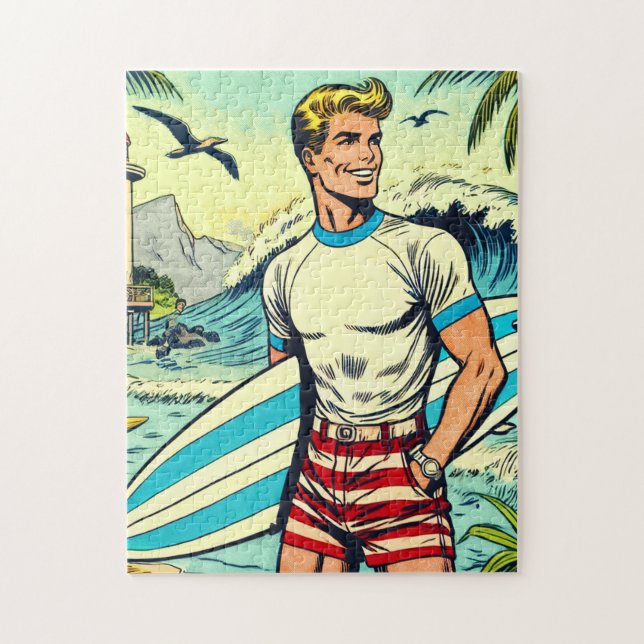 Puzzle Retro Beach Surf Comics (Vertical)