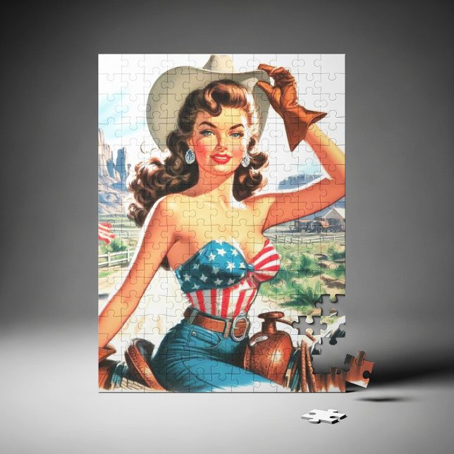 Puzzle Retro Belle Cowgirl Pin Up (Créateur téléchargé)