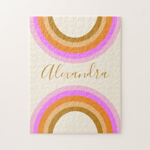 Puzzle Retro Boho Pink Rainbow Personalized Name