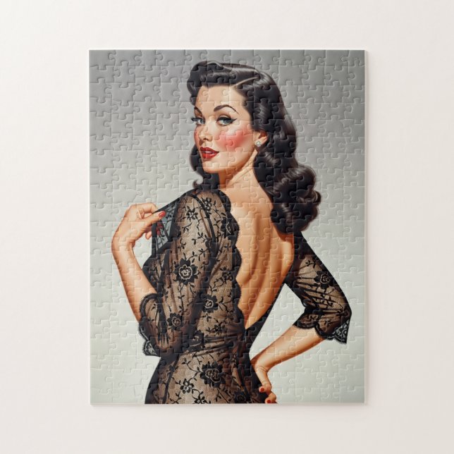Puzzle Retro Brunette Pin-up Girl 50's Glamour Style (Vertical)
