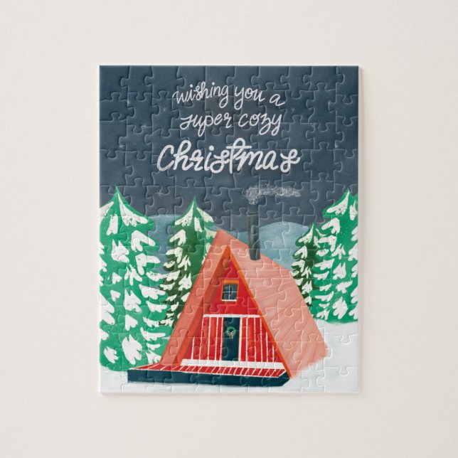 Puzzle Retro Cabine confortable dans les bois Noël (Vertical)