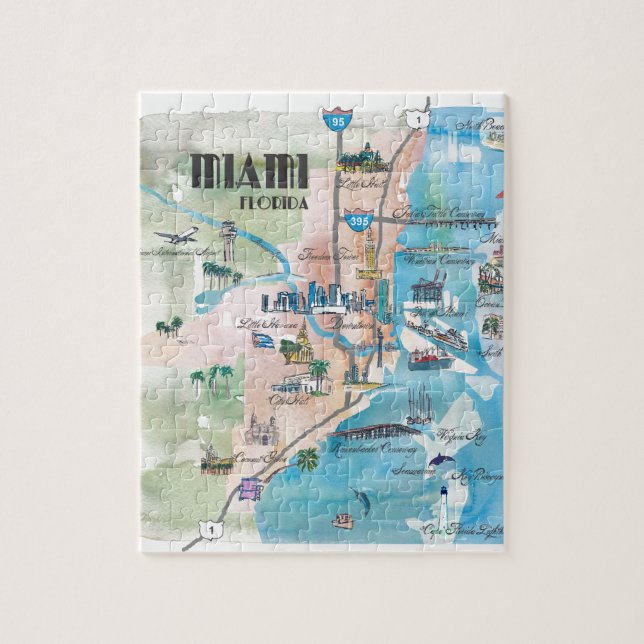 Puzzle Rétro carte de Miami la Floride (Vertical)
