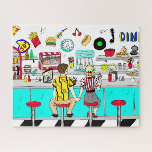 Puzzle Retro Cinties Diner avec deux mains de retenue
