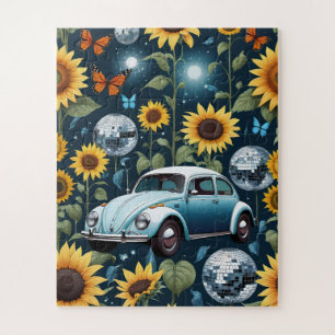 Puzzle Retro Disco Balls Sunflowers et Hippie Bug Car