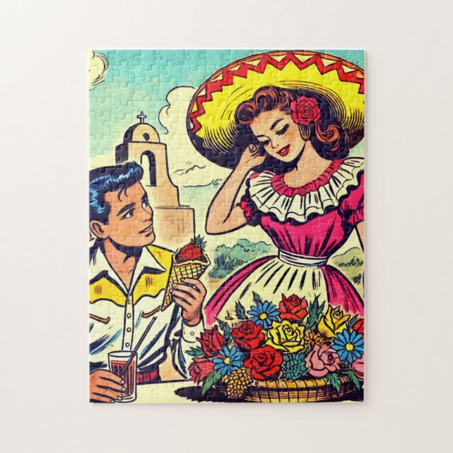 Puzzle Retro Love Couple Comic (Vertical)