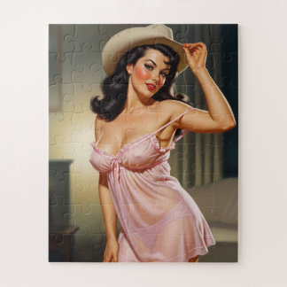 Puzzle Retro Pin-up Girl with Cowboy hat