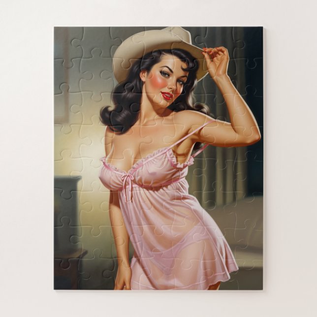 Puzzle Retro Pin-up Girl with Cowboy hat (Vertical)