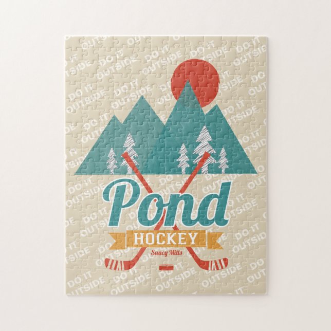 Puzzle Retro Pond Hockey le faire dehors (Vertical)