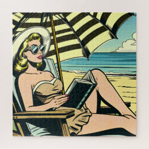 Puzzle Retro Pop Art Lady sur la plage