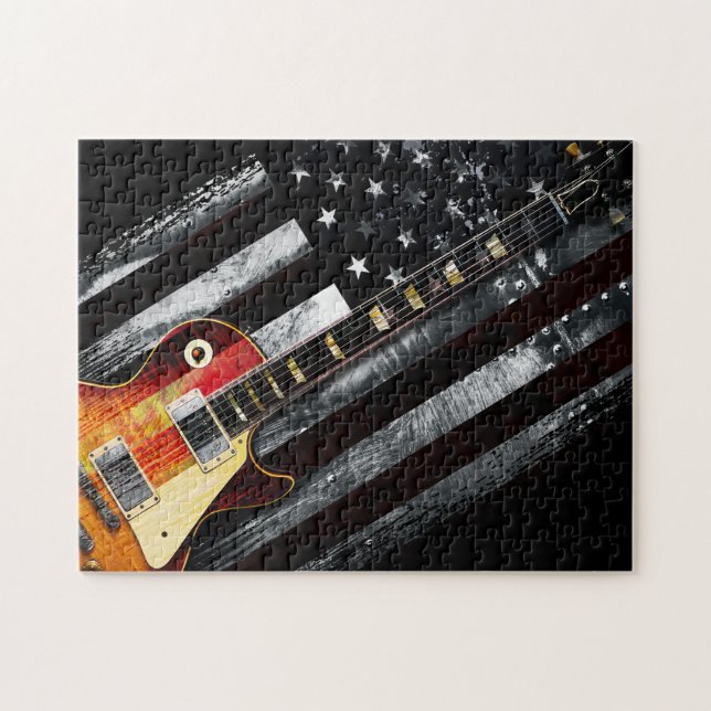 Puzzle RETRO ROCK Drapeau américain et guitare électrique (Horizontal)