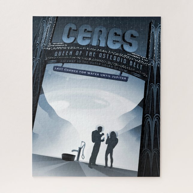 Puzzle Retro Space Travel Poster-Nwarf Planet Ceres. (Vertical)