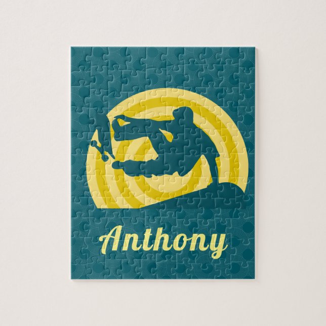 Puzzle Retro Sunset Skateboard Thème Personnalisé Nom Tur (Vertical)