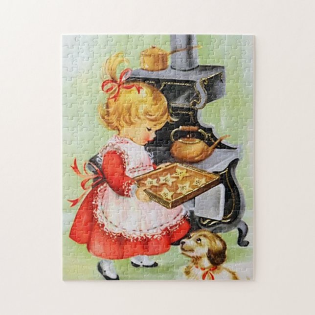 Puzzle rétro vintage boulangerie fille Noël (Vertical)