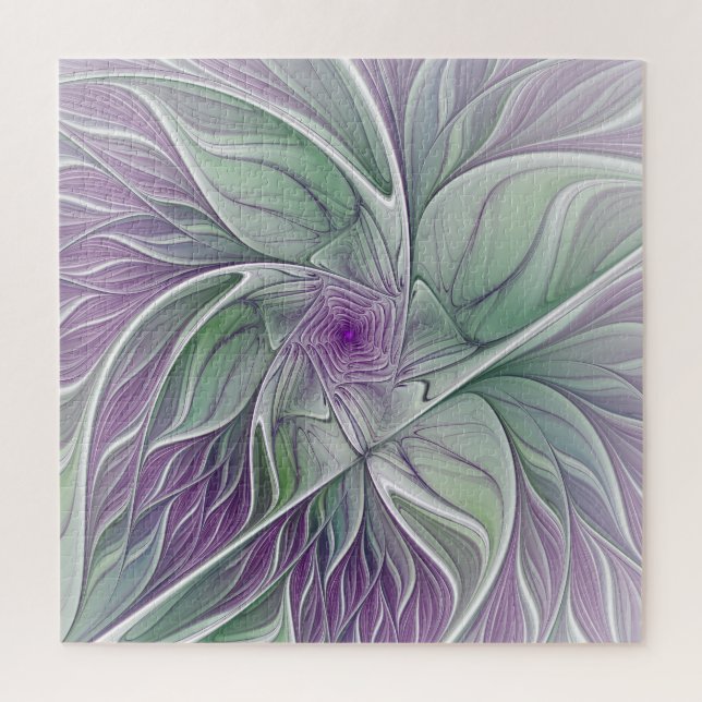 Puzzle Rêve de fleurs, Abstrait violet vert Fractal Art (Vertical)