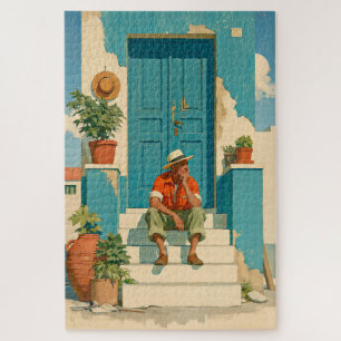 Puzzle Rêverie de la porte bleue méditerranéenne