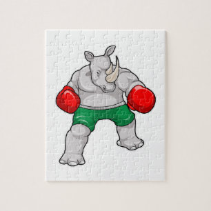 Puzzle Rhino à Boxing avec gants de boxe