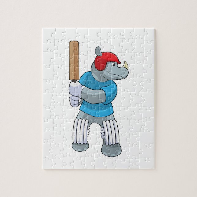 Puzzle Rhino au cricket avec chauve-souris de cricket (Vertical)