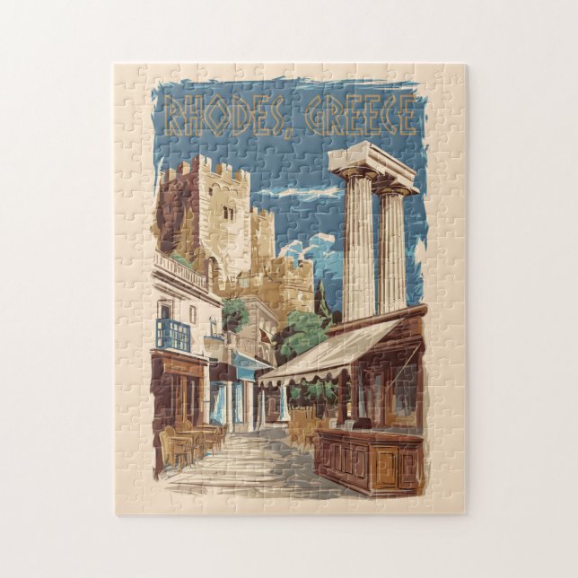 Puzzle Rhodes Grèce Ruines Voyages Art Vintage (Vertical)