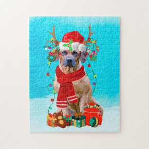 Puzzle Rhodesian Rdgeback dans la neige avec cadeaux de N