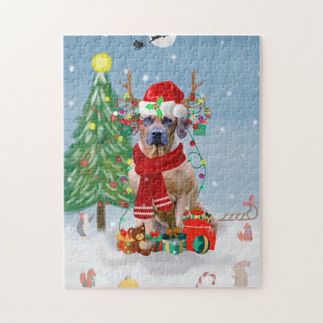 Puzzle Rhodesian Ridgeback Chien dans neige cadeau de Noë (Vertical)