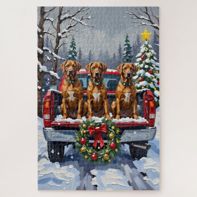 Puzzle Rhodesian Ridgeback Christmas Red Truck Holiday (Vertical)