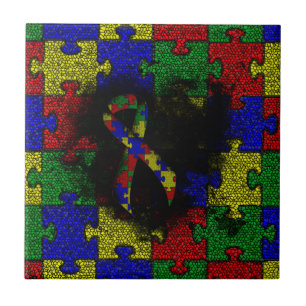 Puzzle Ribbon Grunge Heart Tile