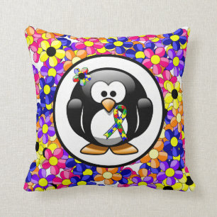 Puzzle Ribbon Penguin Throw Pillow