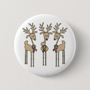 Puzzle Ribbon Reindeer - Autism Awareness 2 Inch Round Button