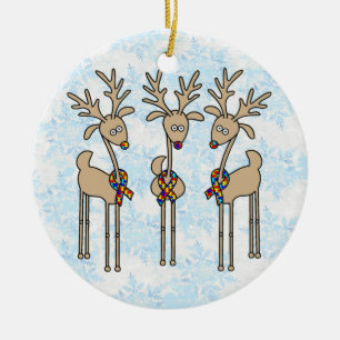 Puzzle Ribbon Reindeer - Autism Awareness Ceramic Ornament