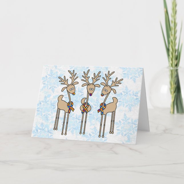 Puzzle Ribbon Reindeer - Autism Awareness Holiday Card (Front)