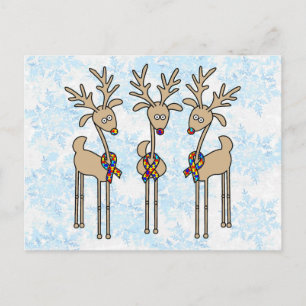 Puzzle Ribbon Reindeer - Autism Awareness Postcard
