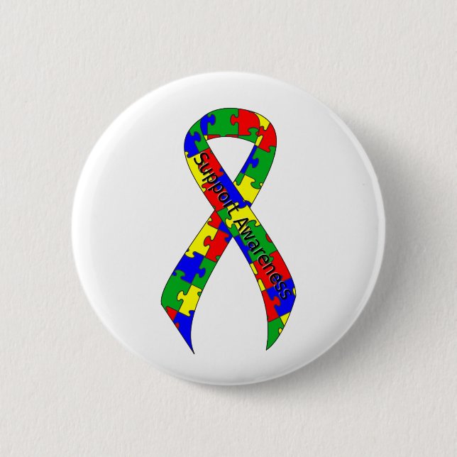 Puzzle Ribbon Support Awareness 2 Inch Round Button (Front)