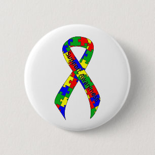 Puzzle Ribbon Support Awareness 2 Inch Round Button