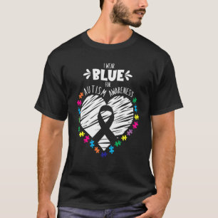 Puzzle Ribbon Support I Wear Blue Autism Awareness T-Shirt