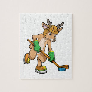 Puzzle Rinder au hockey sur glace avec bâton de hockey