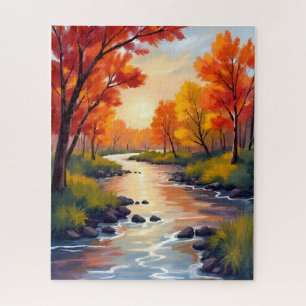 Puzzle Rivière d'automne Aquarelle de la nature du feui