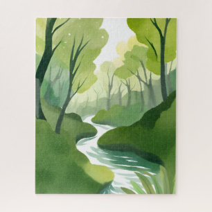 Puzzle Rivière de Green Peinture Aquarelle de Forêt