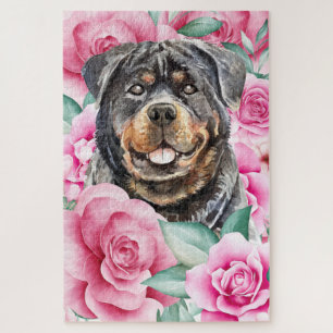 Puzzle Robe rose rosée à l'aquarelle du visage du chien