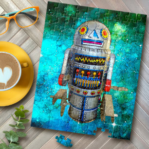 Puzzle Robot Jouet vintage Rétro Turquoise Galaxy Mignonn