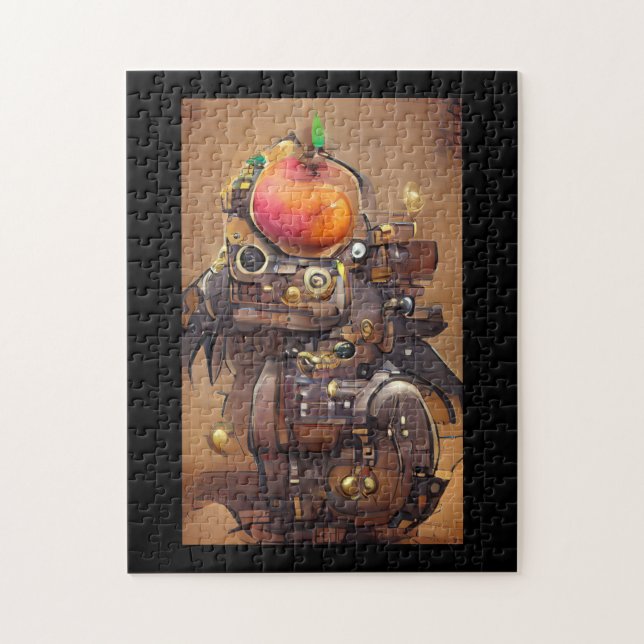 Puzzle Robot tête mangue art numérique steampunk (Vertical)