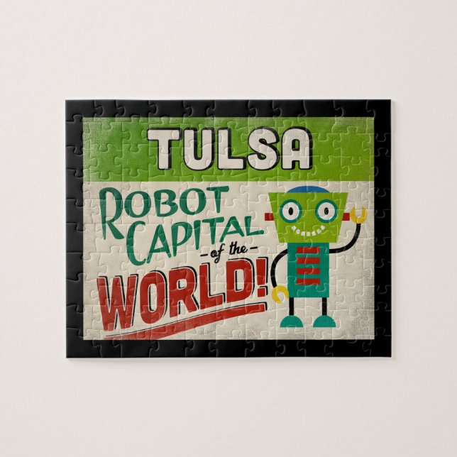Puzzle Robot Tulsa Oklahoma - Vintage amusant (Horizontal)