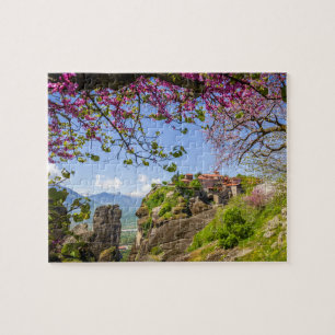 Puzzle roche de montagne et fleur de cerisier rose