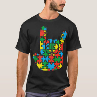 Puzzle Rock Hand Sign Cool Autism Awareness Rock A T-Shirt