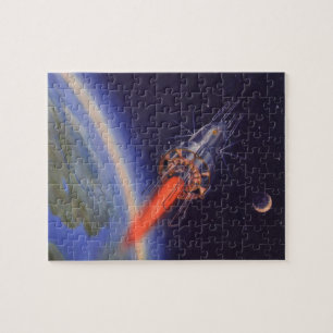 Puzzle Rocket de science-fiction vintage dans l'espace su
